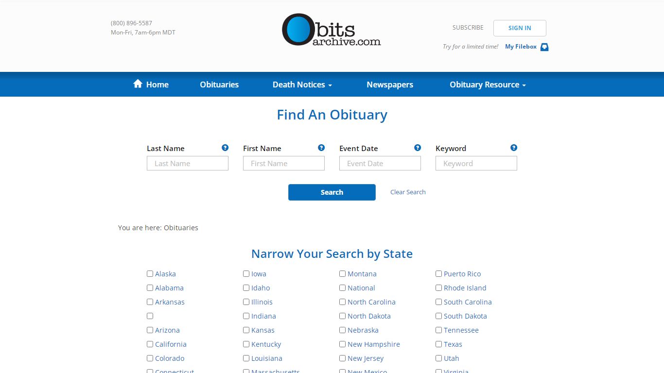 Find An Obituary Online | ObitsArchive